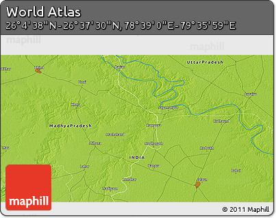 Physical 3D Map of the Area around 26° 21' 4" N, 79° 7' 30" E