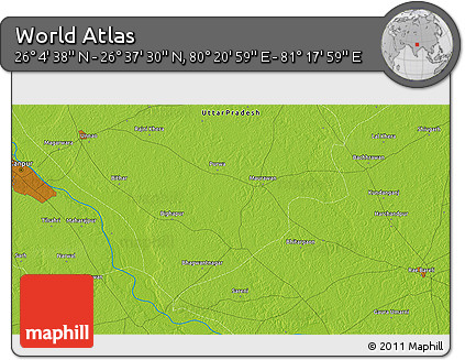 Physical 3D Map of the Area around 26° 21' 4" N, 80° 49' 29" E