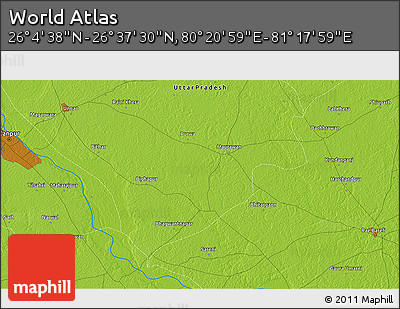 Physical 3D Map of the Area around 26° 21' 4" N, 80° 49' 29" E