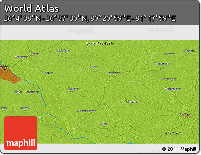 Physical 3D Map of the Area around 26° 21' 4" N, 80° 49' 29" E