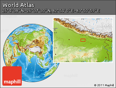 Physical Location Map of the Area around 26° 21' 4" N, 83° 22' 30" E