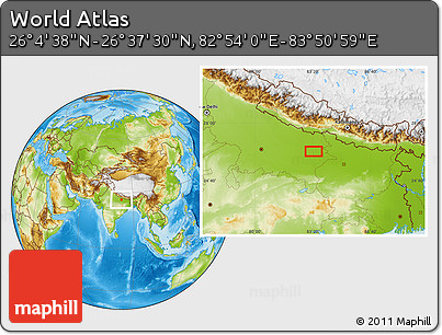 Physical Location Map of the Area around 26° 21' 4" N, 83° 22' 30" E