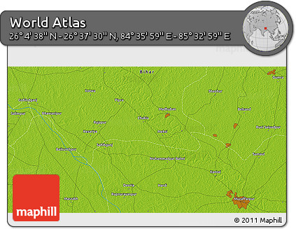 Physical 3D Map of the Area around 26° 21' 4" N, 85° 4' 29" E