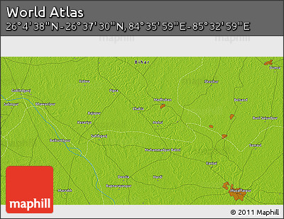 Physical 3D Map of the Area around 26° 21' 4" N, 85° 4' 29" E