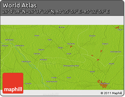 Physical 3D Map of the Area around 26° 21' 4" N, 85° 4' 29" E