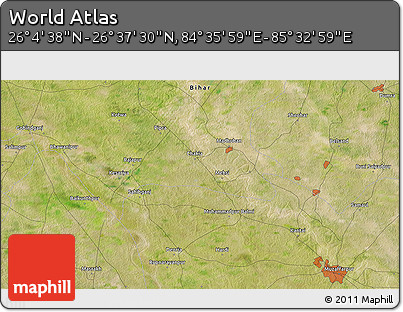 Satellite 3D Map of the Area around 26° 21' 4" N, 85° 4' 29" E