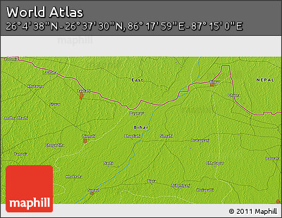 Physical 3D Map of the Area around 26° 21' 4" N, 86° 46' 30" E