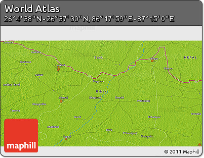 Physical 3D Map of the Area around 26° 21' 4" N, 86° 46' 30" E