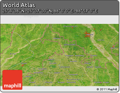Satellite 3D Map of the Area around 26° 21' 4" N, 88° 28' 29" E