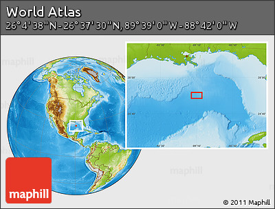 Physical Location Map of the Area around 26° 21' 4" N, 89° 10' 30" W