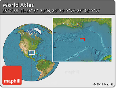 Satellite Location Map of the Area around 26° 21' 4" N, 89° 10' 30" W
