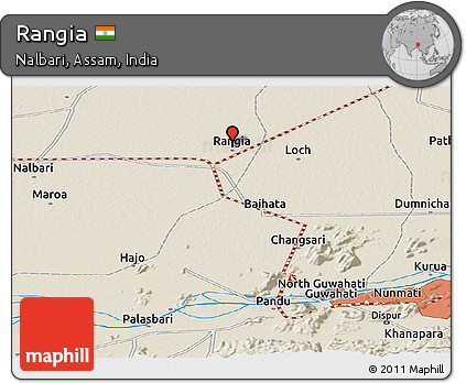 Shaded Relief Panoramic Map of Rangia