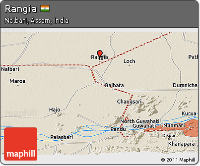 Shaded Relief Panoramic Map of Rangia