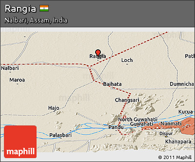 Shaded Relief Panoramic Map of Rangia