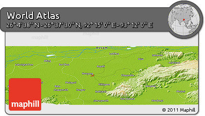 Physical Panoramic Map of the Area around 26° 21' 4" N, 92° 43' 29" E