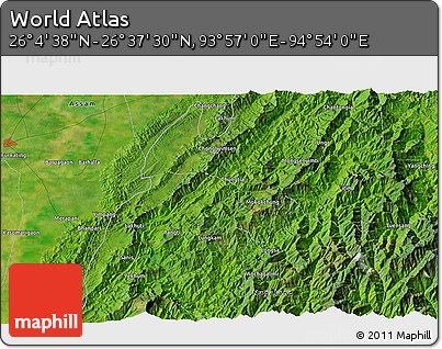 Satellite 3D Map of the Area around 26° 21' 4" N, 94° 25' 30" E