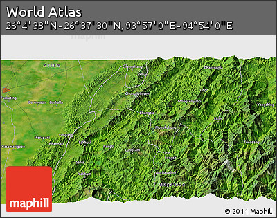 Satellite 3D Map of the Area around 26° 21' 4" N, 94° 25' 30" E