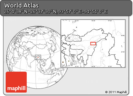 Blank Location Map of the Area around 26° 21' 4" N, 94° 25' 30" E