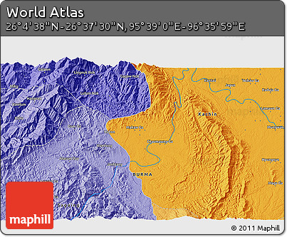 Political 3D Map of the Area around 26° 21' 4" N, 96° 7' 30" E