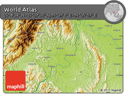 Physical Map of the Area around 26° 21' 4" N, 96° 7' 30" E