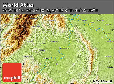 Physical Map of the Area around 26° 21' 4" N, 96° 7' 30" E