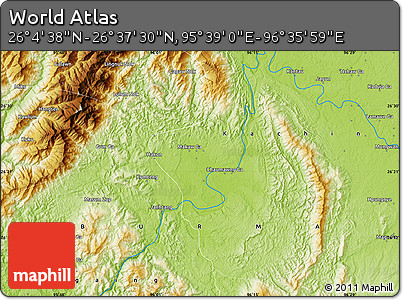 Physical Map of the Area around 26° 21' 4" N, 96° 7' 30" E