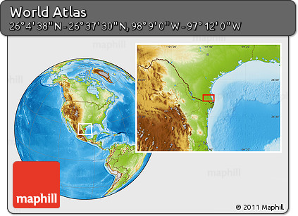 Physical Location Map of the Area around 26° 21' 4" N, 97° 40' 30" W