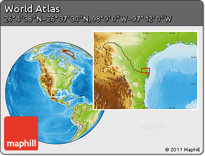 Physical Location Map of the Area around 26° 21' 4" N, 97° 40' 30" W