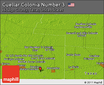 Physical Panoramic Map of Cuellar Colonia Number 3