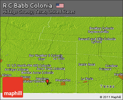 Physical Panoramic Map of R C Babb Colonia