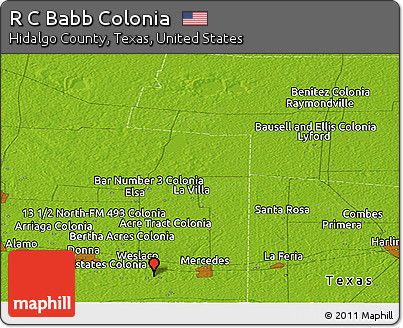 Physical Panoramic Map of R C Babb Colonia