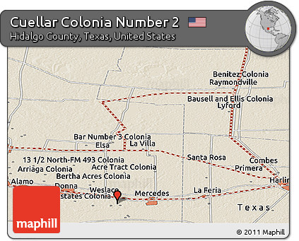 Shaded Relief Panoramic Map of Cuellar Colonia Number 2