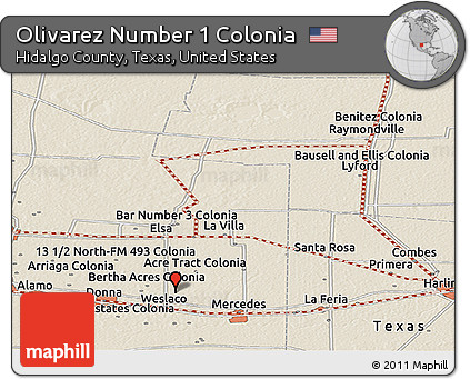 Shaded Relief Panoramic Map of Olivarez Number 1 Colonia
