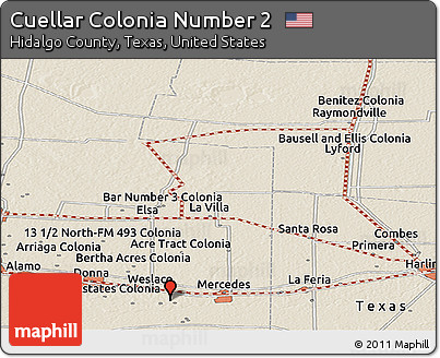 Shaded Relief Panoramic Map of Cuellar Colonia Number 2