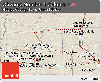 Shaded Relief Panoramic Map of Olivarez Number 1 Colonia