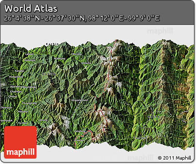 Satellite 3D Map of the Area around 26° 21' 4" N, 98° 40' 30" E