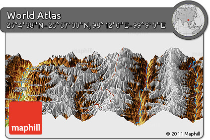 Physical Panoramic Map of the Area around 26° 21' 4" N, 98° 40' 30" E
