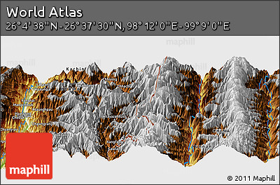 Physical Panoramic Map of the Area around 26° 21' 4" N, 98° 40' 30" E