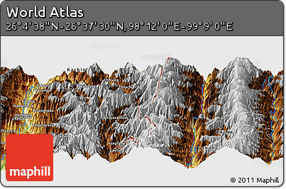 Physical Panoramic Map of the Area around 26° 21' 4" N, 98° 40' 30" E
