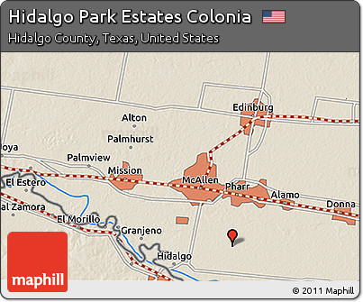 Shaded Relief 3D Map of Hidalgo Park Estates Colonia