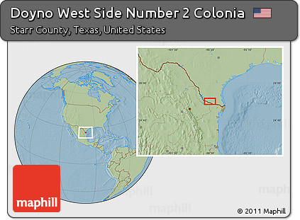 Savanna Style Location Map of Doyno West Side Number 2 Colonia, hill shading