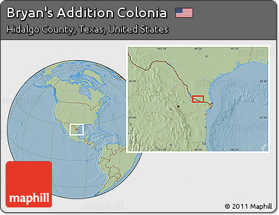 Savanna Style Location Map of Bryan's Addition Colonia, hill shading