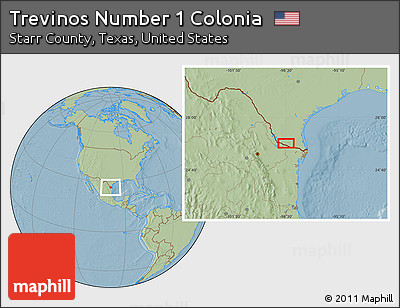 Savanna Style Location Map of Trevinos Number 1 Colonia, hill shading