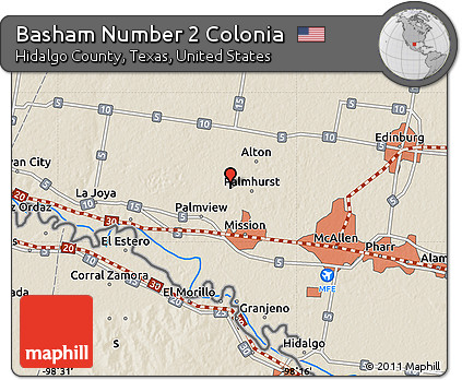 Shaded Relief Map of Basham Number 2 Colonia