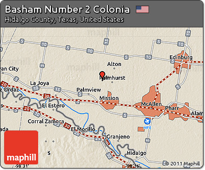 Shaded Relief Map of Basham Number 2 Colonia
