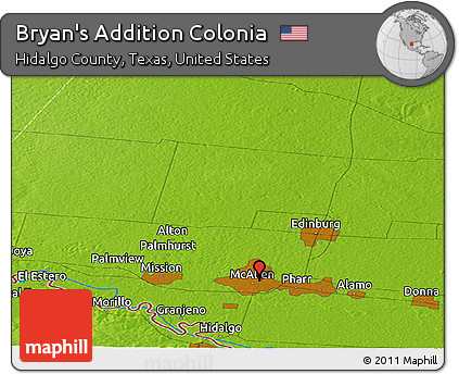 Physical Panoramic Map of Bryan's Addition Colonia