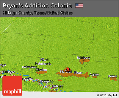Physical Panoramic Map of Bryan's Addition Colonia