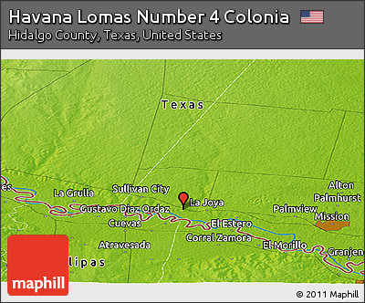 Physical Panoramic Map of Havana Lomas Number 4 Colonia