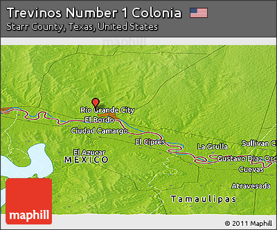 Physical Panoramic Map of Trevinos Number 1 Colonia