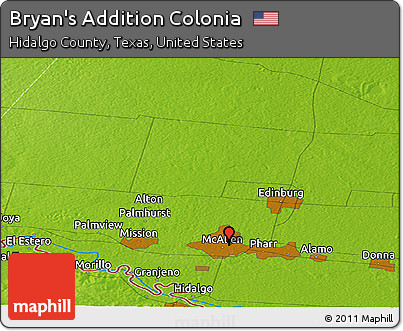 Physical Panoramic Map of Bryan's Addition Colonia
